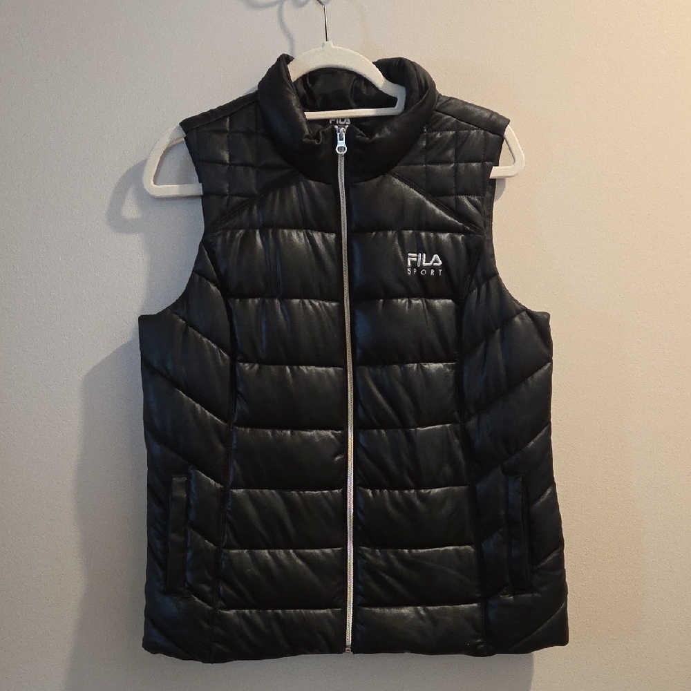 Fila Sport Black Puffer Vest With Silver Zipper